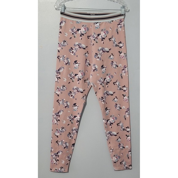 Beyond Yoga Pants - Beyond Yoga Floral High Waisted Leggings XL Pink Purple Striped Waistband USA